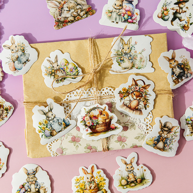 Cute Cartoon Bunny Decals, Easter Bunny Egg Stickers for Scrapbooking, Luggage, Notebook, Easter Cup Decorations, Holida