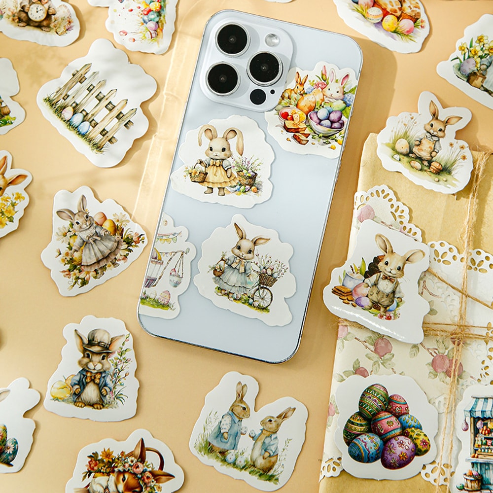 Cute Cartoon Bunny Decals, Easter Bunny Egg Stickers for Scrapbooking, Luggage, Notebook, Easter Cup Decorations, Holida