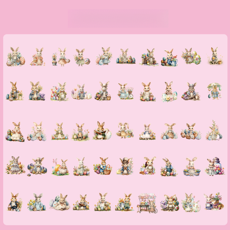 Cute Cartoon Bunny Decals, Easter Bunny Egg Stickers for Scrapbooking, Luggage, Notebook, Easter Cup Decorations, Holida