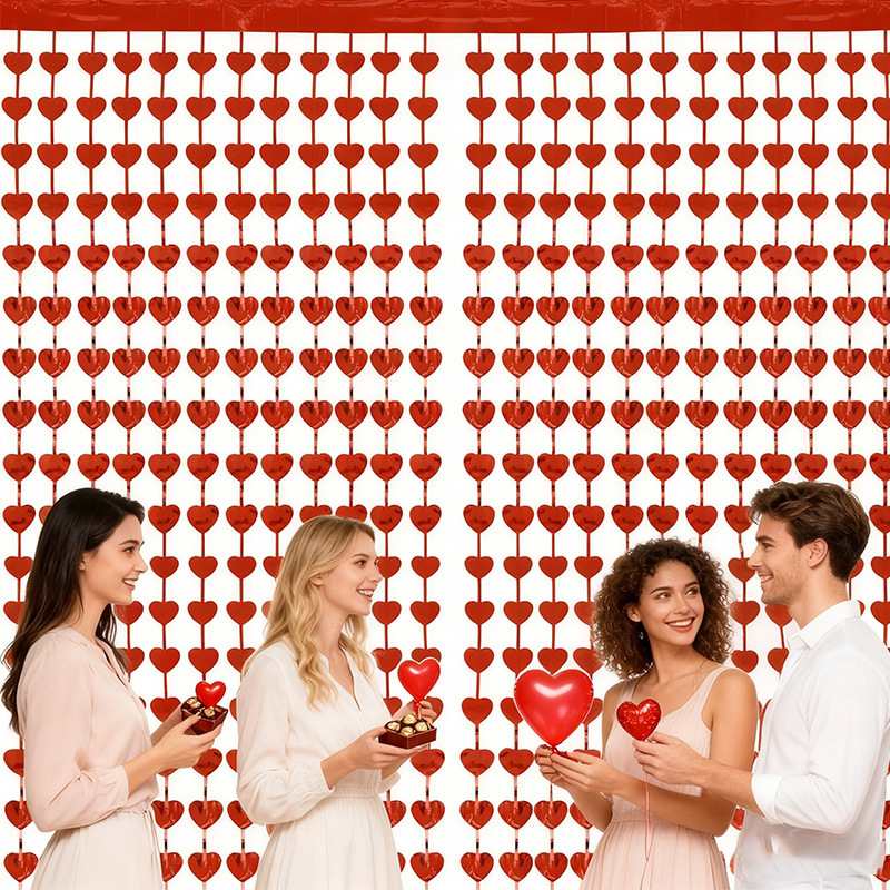 Heart Hanging Curtain for Valentine's Day, Engagement Wedding Anniversary Party, Window Door Curtain Decoration