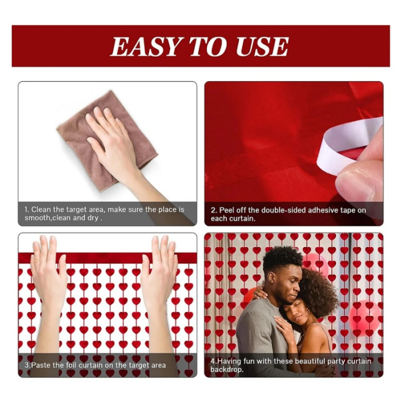 Heart Hanging Curtain for Valentine's Day, Engagement Wedding Anniversary Party, Window Door Curtain Decoration