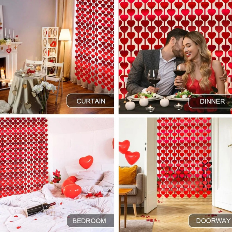 Heart Hanging Curtain for Valentine's Day, Engagement Wedding Anniversary Party, Window Door Curtain Decoration