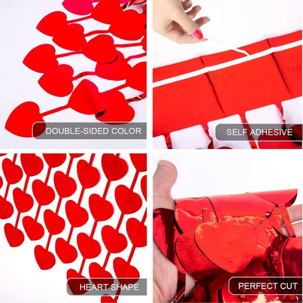 Heart Hanging Curtain for Valentine's Day, Engagement Wedding Anniversary Party, Window Door Curtain Decoration