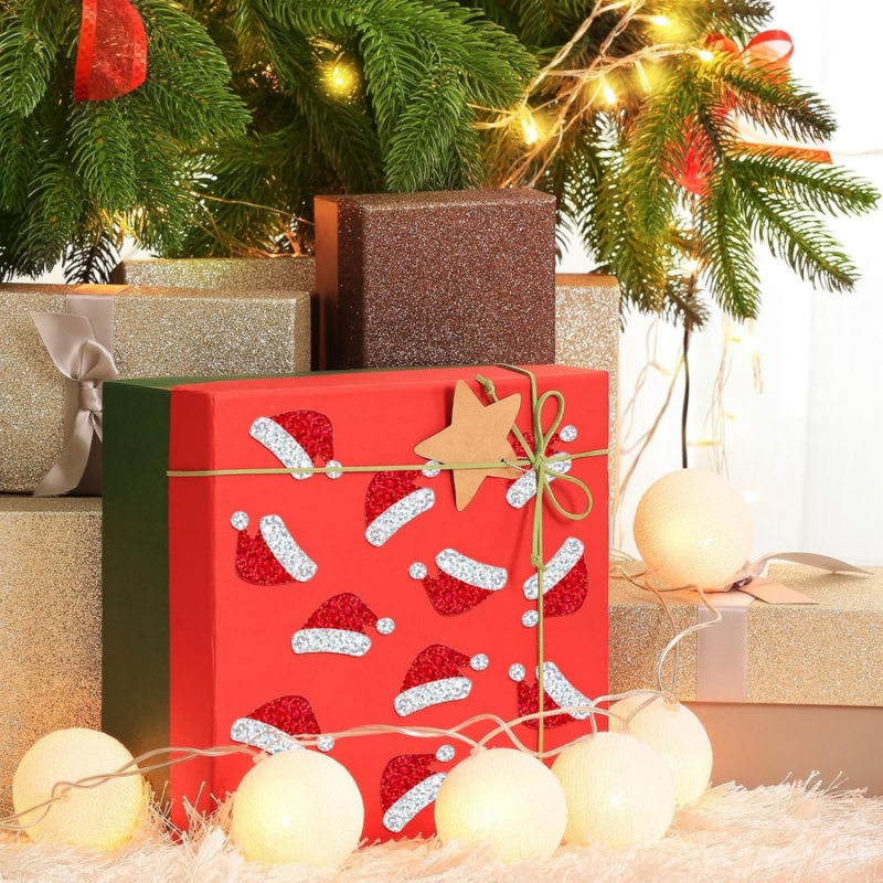 Laser Christmas Hat Stickers, Cartoon Decoration Stickers, Gift Packaging Box Sealing Labels for Envelopes and Gift Bags