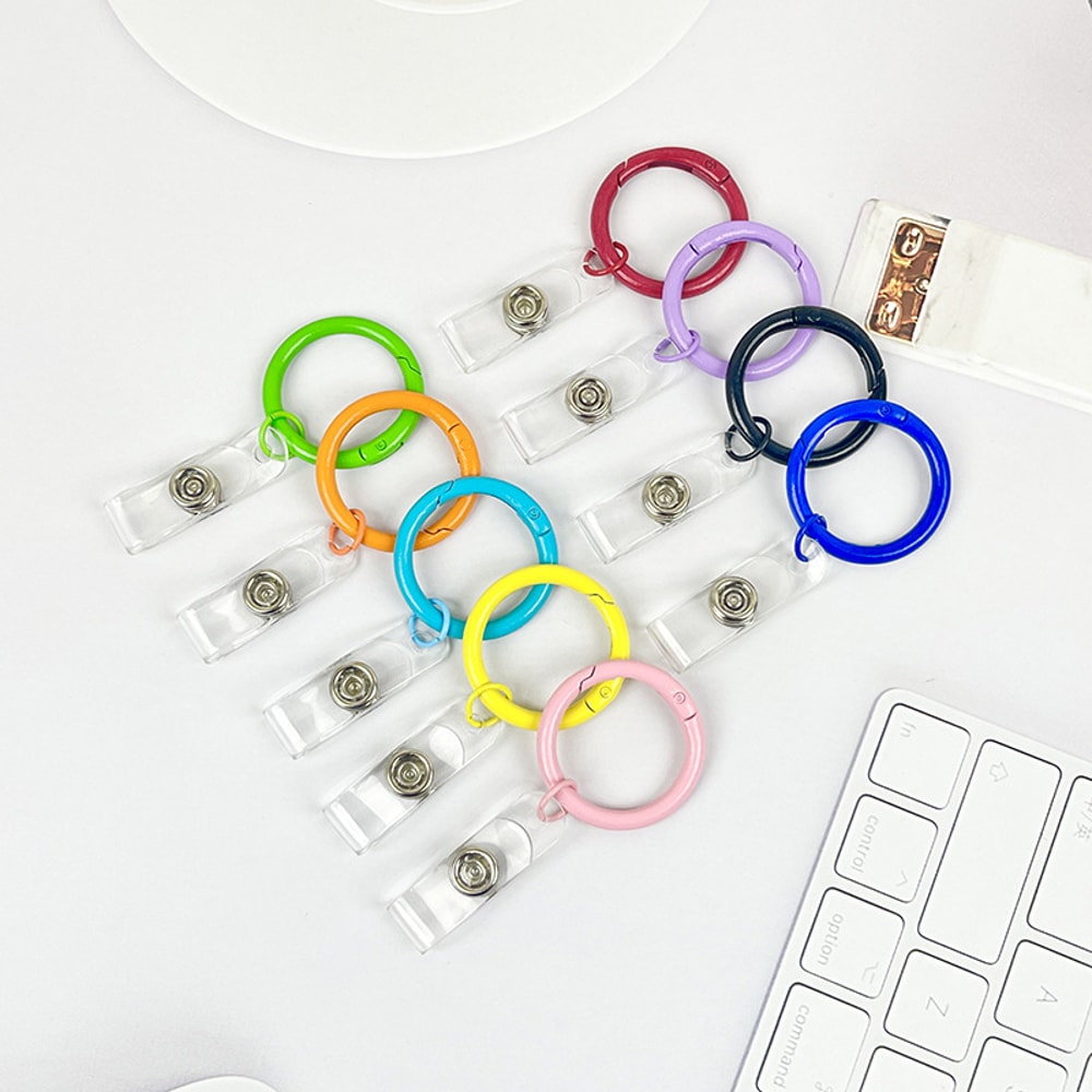 Gradient Pink Transparent Sliding Cover Card Holder With Keychain For Work Student ID Bus Transport 5