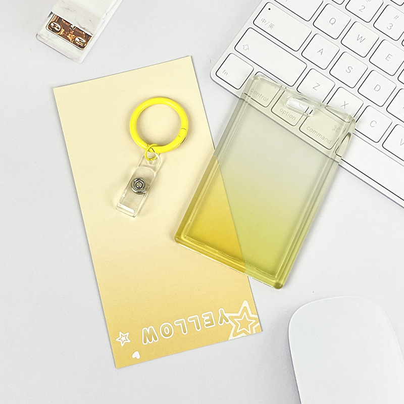 Gradient Pink Transparent Sliding Cover Card Holder With Keychain For Work Student ID Bus Transport 6