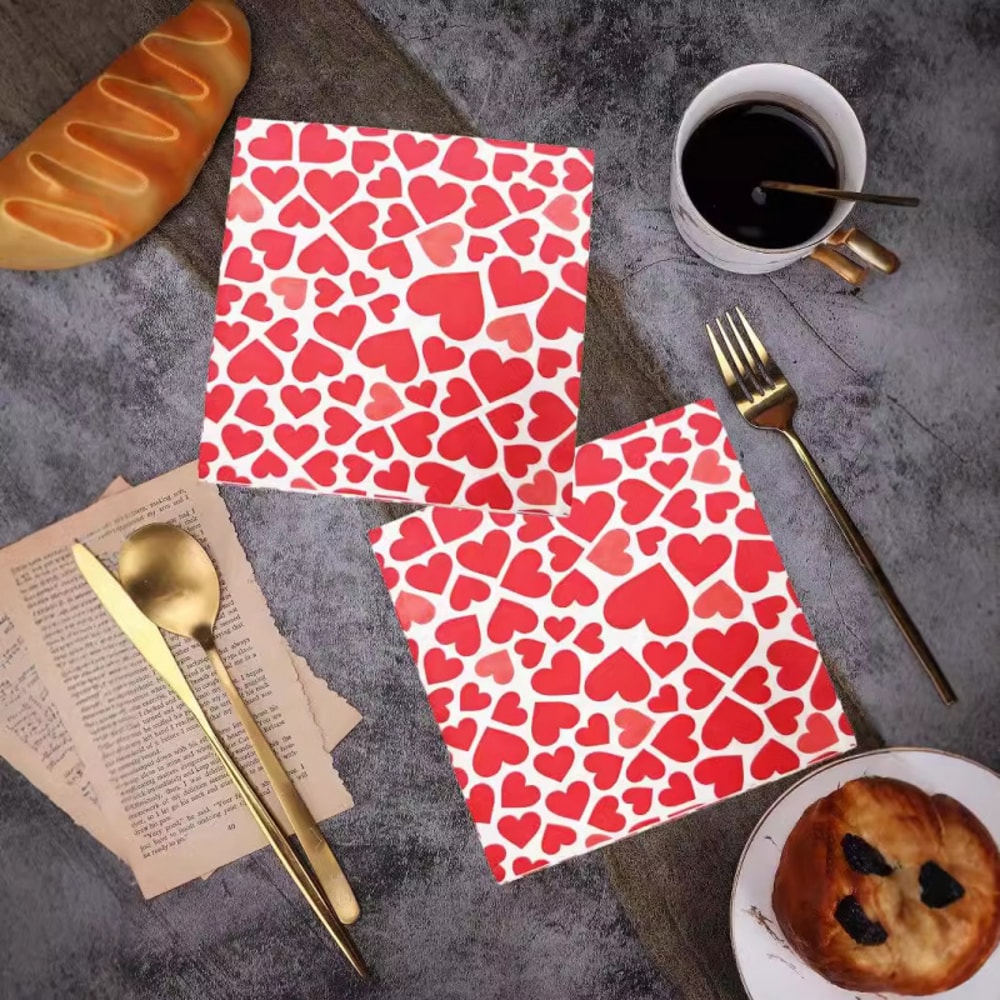 High-end Restaurant Hotel Printed Napkins Heart Square Paper for Festival Celebration Disposable Napkins