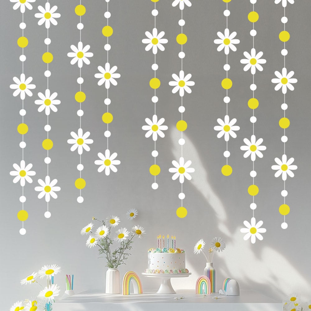 Daisy Flag Flower Garland, StyleinsWind Children's Birthday Party Decoration, Hanging Ornament for Room