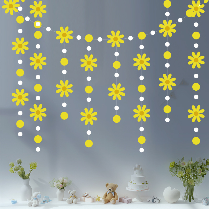 Daisy Flag Flower Garland, StyleinsWind Children's Birthday Party Decoration, Hanging Ornament for Room