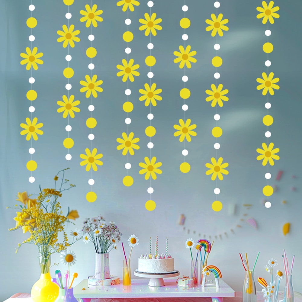 Daisy Flag Flower Garland, StyleinsWind Children's Birthday Party Decoration, Hanging Ornament for Room