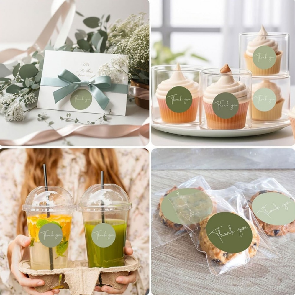 Round Heart Thank You Stickers Spring Green Envelope Sealing Gift Packaging Stickers For Baking Sui 1