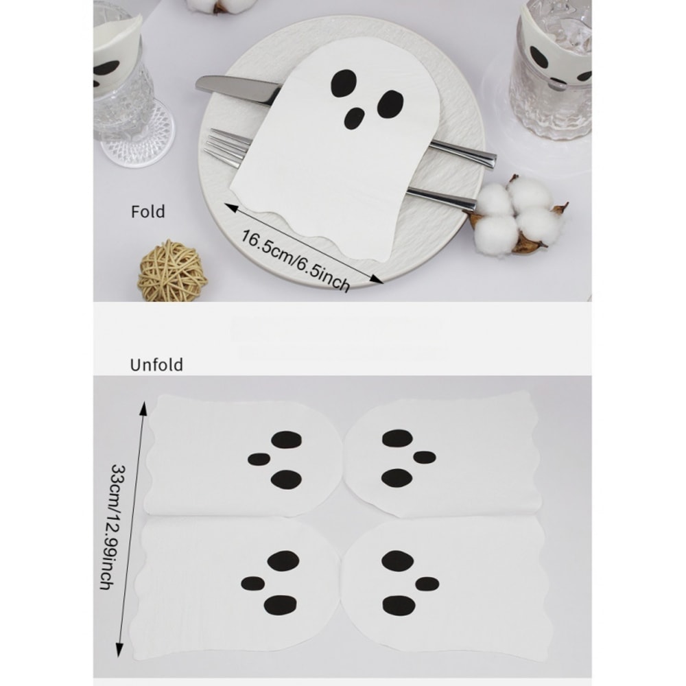 Halloween Ghost Pattern Printed Tissue, Holiday Themed Party Napkins, Disposable Three-Layer Square Napkins for Family