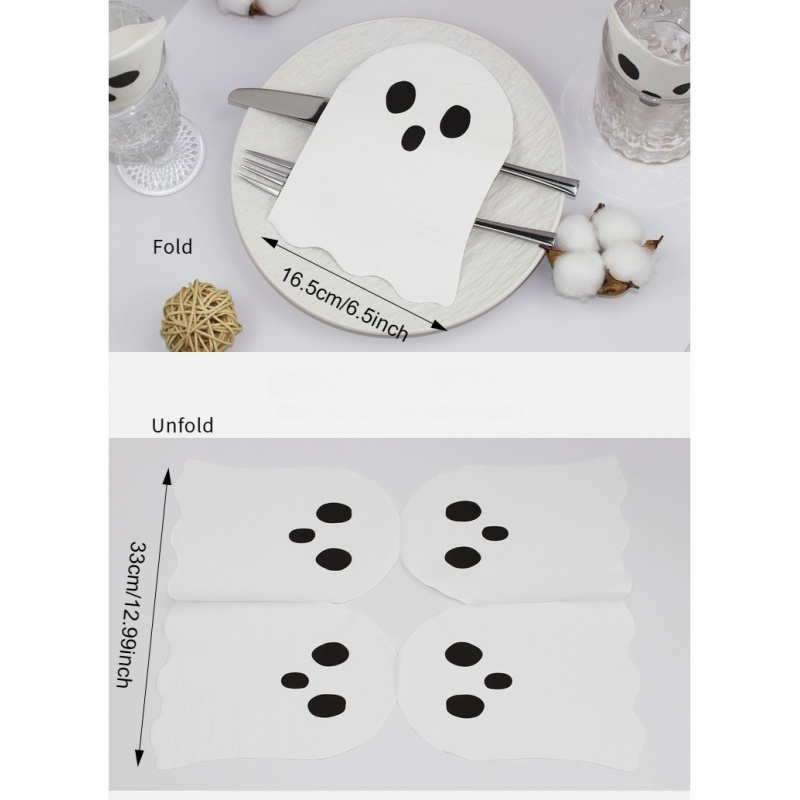 Halloween Ghost Pattern Printed Tissue, Holiday Themed Party Napkins, Disposable Three-Layer Square Napkins for Family