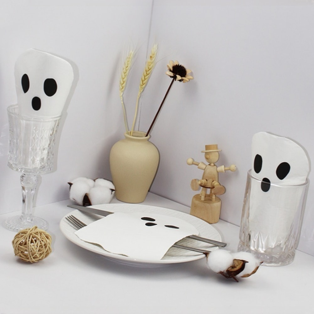 Halloween Ghost Pattern Printed Tissue, Holiday Themed Party Napkins, Disposable Three-Layer Square Napkins for Family