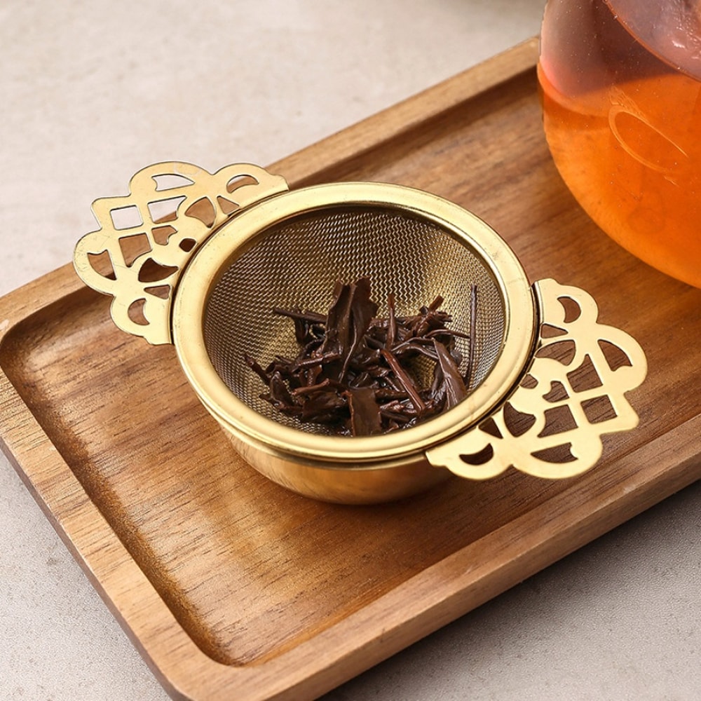 Gold Household Tea Strainer, Stainless Steel Tea Filter with Double Ear Tea Filter