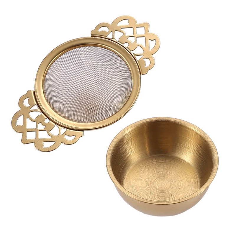 Gold Household Tea Strainer, Stainless Steel Tea Filter with Double Ear Tea Filter