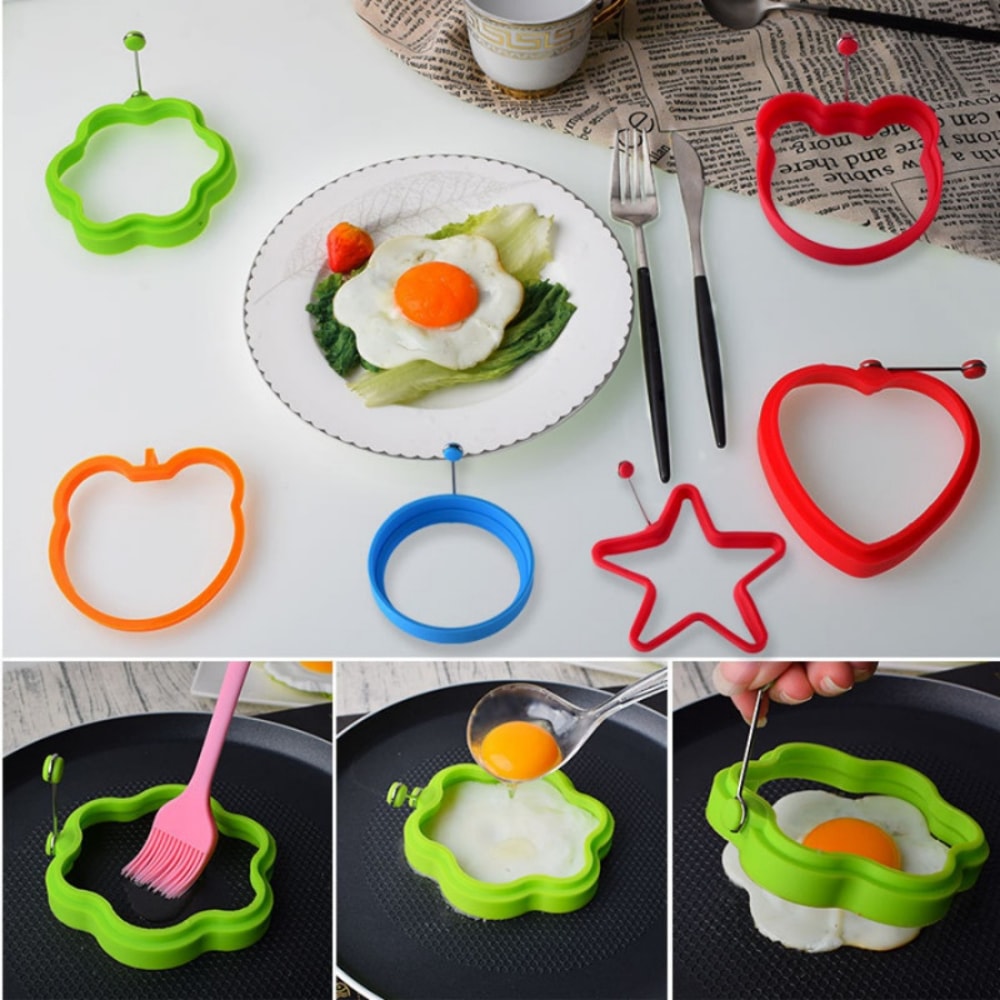 1pcSilicone Egg Mold Star Heart Flower Bear Round Egg Pan Pancake Muffin Mold Cake Baking Tool 1