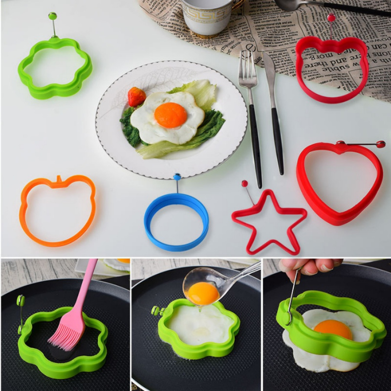 1pcSilicone Egg Mold Star Heart Flower Bear Round Egg Pan Pancake Muffin Mold Cake Baking Tool 1