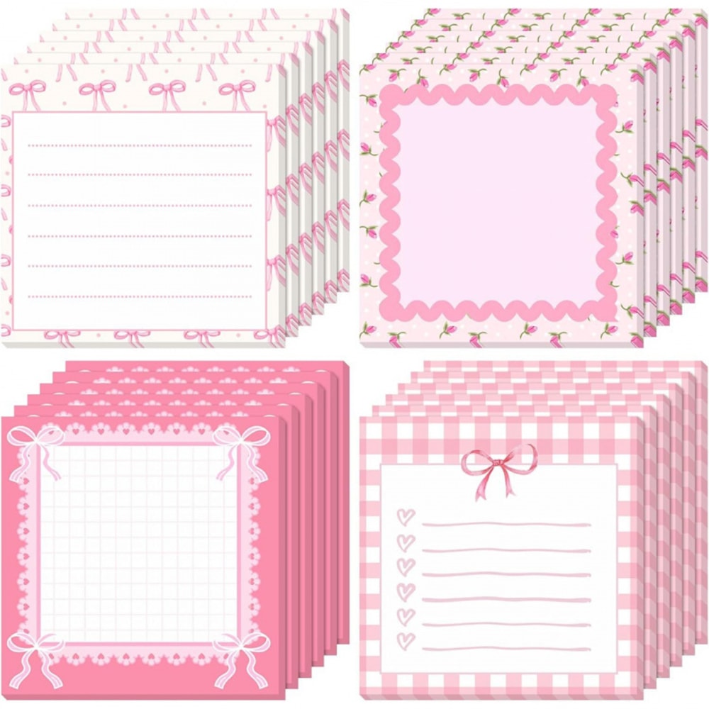 Self-Adhesive Pink Bow Sticky Notes, Tear-Off Memo Pad, School Office Reward Gift