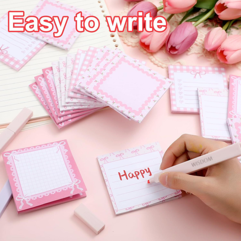 Self-Adhesive Pink Bow Sticky Notes, Tear-Off Memo Pad, School Office Reward Gift