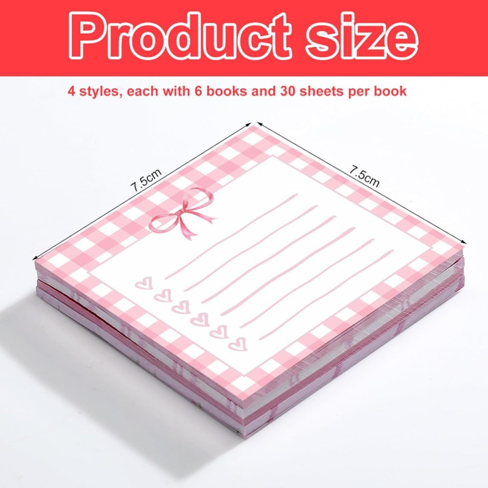 Self-Adhesive Pink Bow Sticky Notes, Tear-Off Memo Pad, School Office Reward Gift