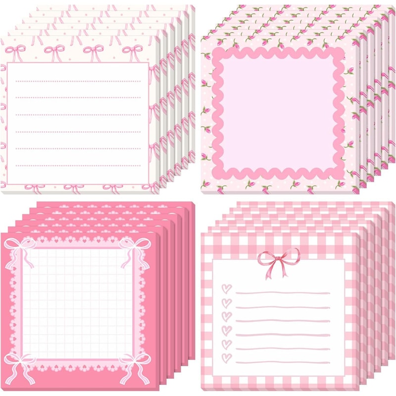 Self-Adhesive Pink Bow Sticky Notes, Tear-Off Memo Pad, School Office Reward Gift