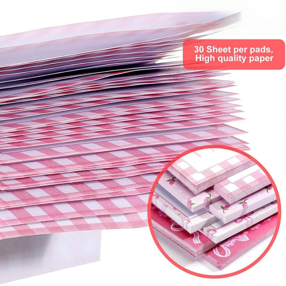 Self-Adhesive Pink Bow Sticky Notes, Tear-Off Memo Pad, School Office Reward Gift