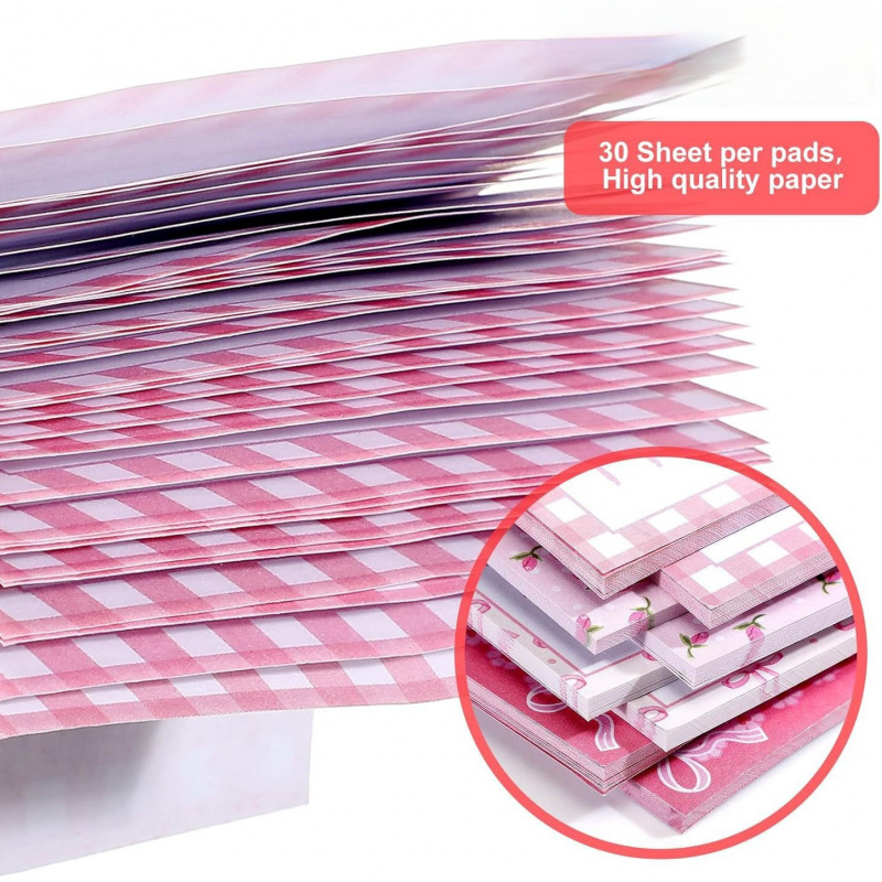 Self-Adhesive Pink Bow Sticky Notes, Tear-Off Memo Pad, School Office Reward Gift