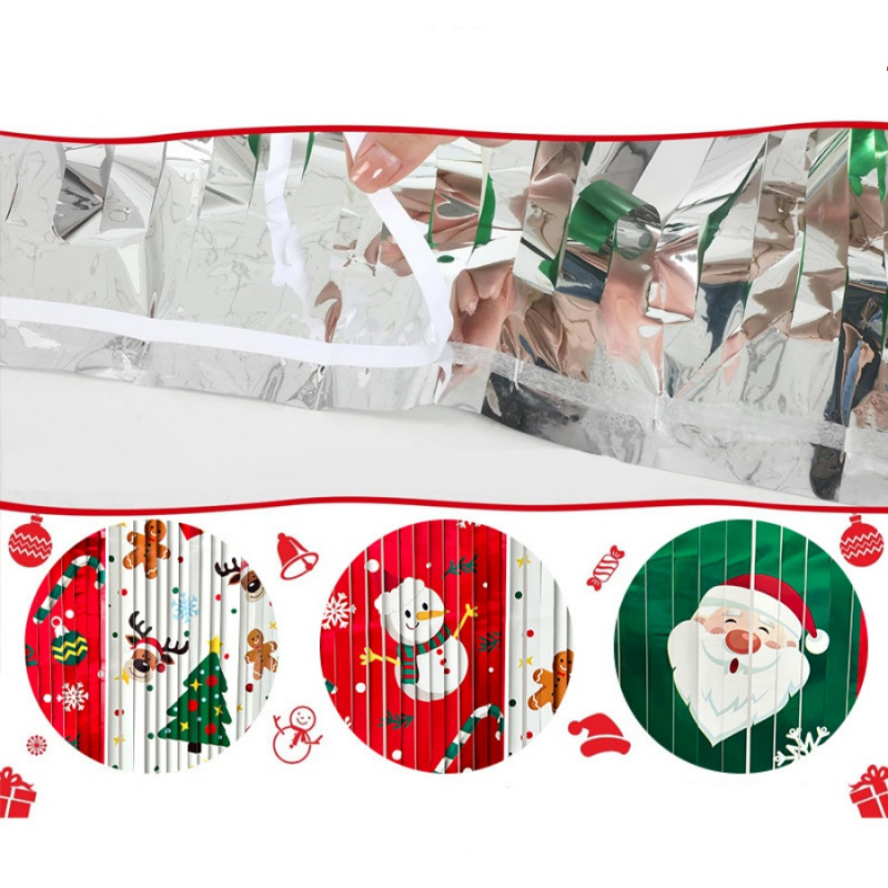 Red White Green Santa Claus Snowman Christmas Rain Silk Curtain Background, Party Decoration Hanging