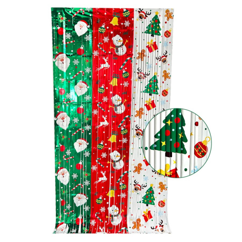 Red White Green Santa Claus Snowman Christmas Rain Silk Curtain Background, Party Decoration Hanging