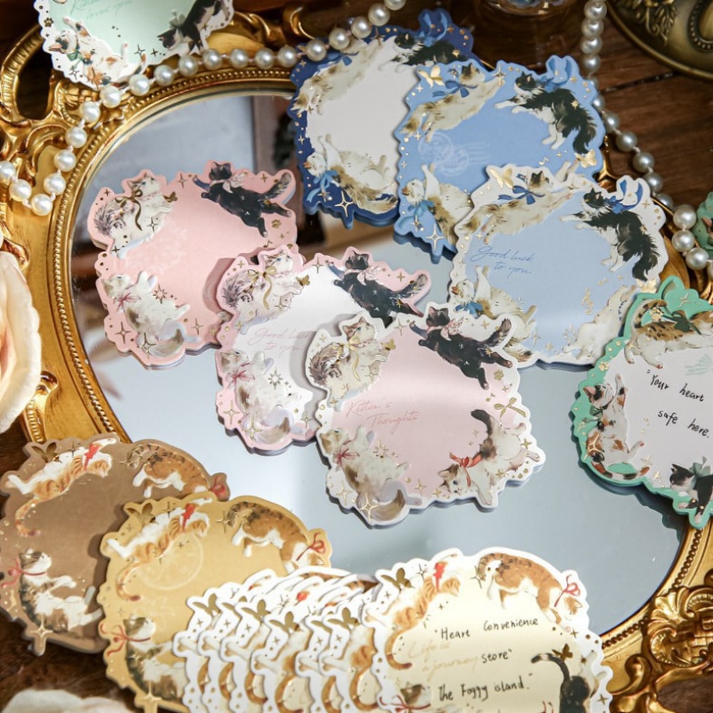 DIY Note Paper Memo Notes with Cat Pattern, Gold Foil Message Book