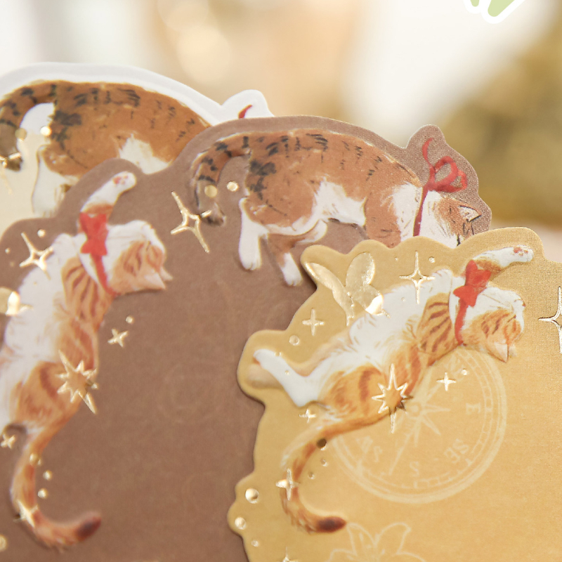 DIY Note Paper Memo Notes with Cat Pattern, Gold Foil Message Book