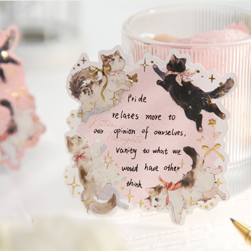 DIY Note Paper Memo Notes with Cat Pattern, Gold Foil Message Book