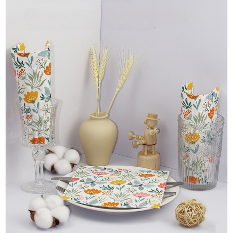 Holiday Themed Party Disposable Two-Ply Square Napkins, Butterfly Floral Pattern Printed Tissue for Family Gatherings