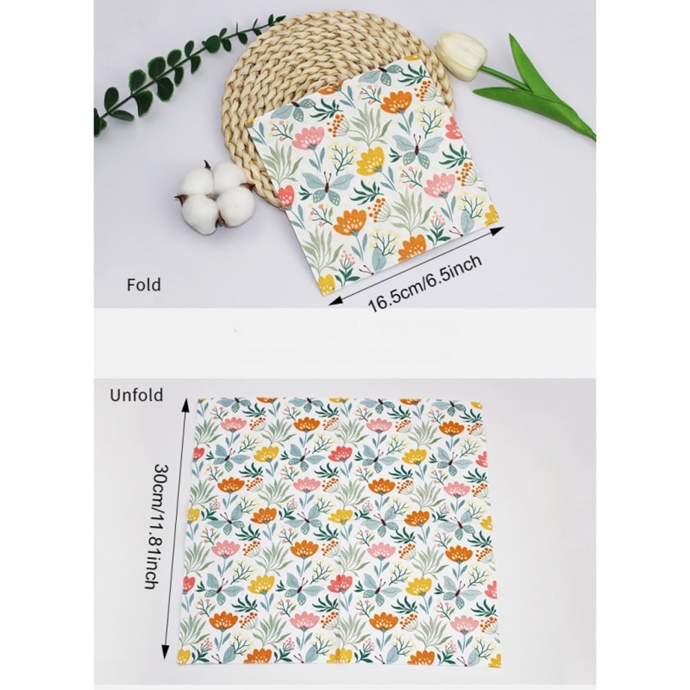 Holiday Themed Party Disposable Two-Ply Square Napkins, Butterfly Floral Pattern Printed Tissue for Family Gatherings