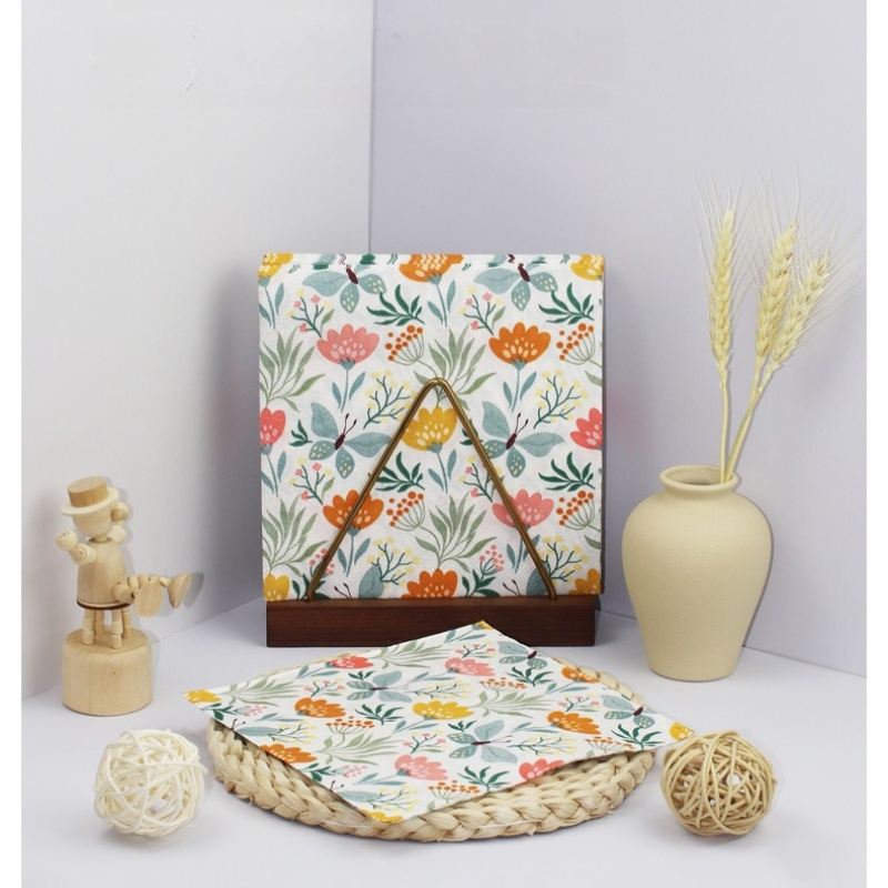 Holiday Themed Party Disposable Two-Ply Square Napkins, Butterfly Floral Pattern Printed Tissue for Family Gatherings