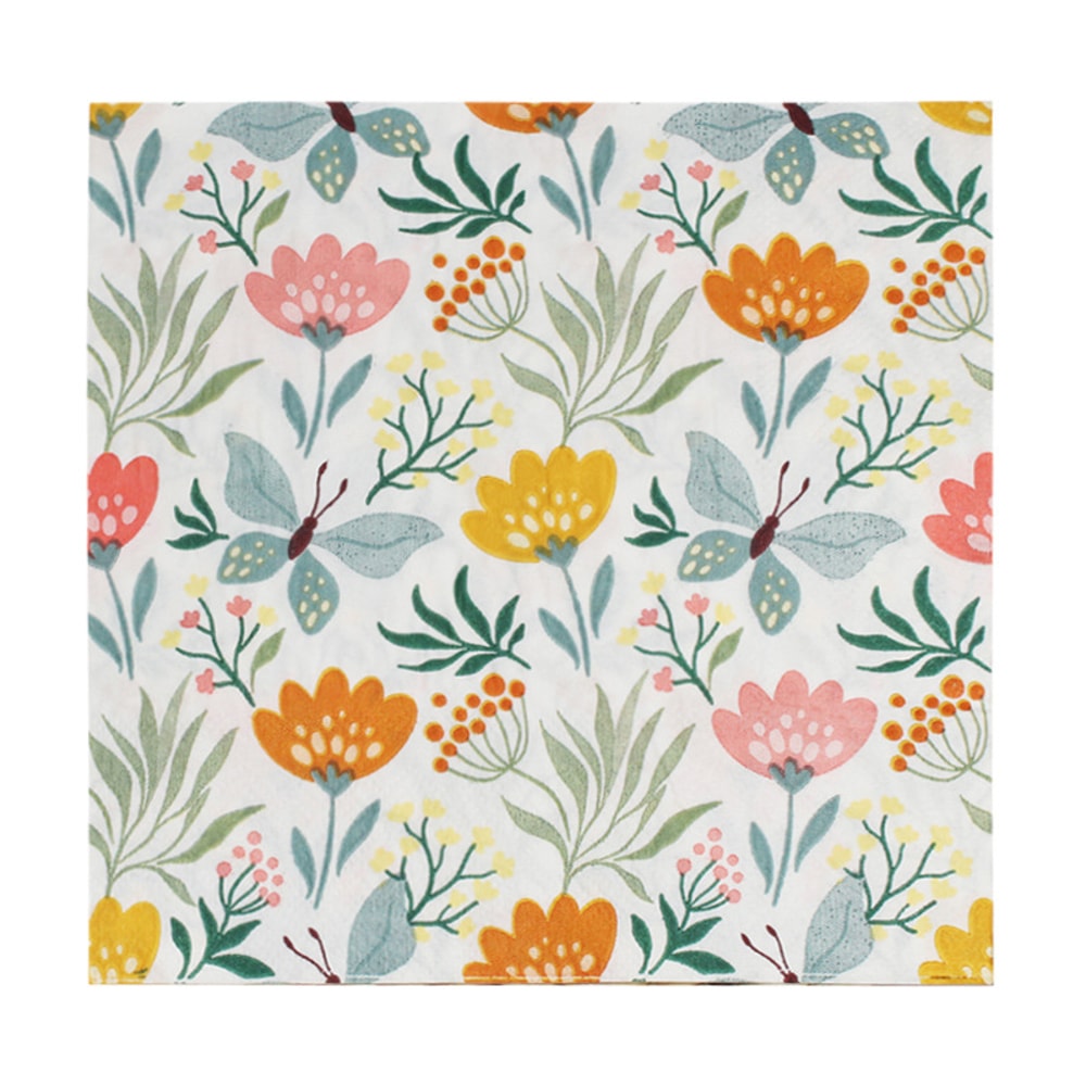 Holiday Themed Party Disposable Two-Ply Square Napkins, Butterfly Floral Pattern Printed Tissue for Family Gatherings