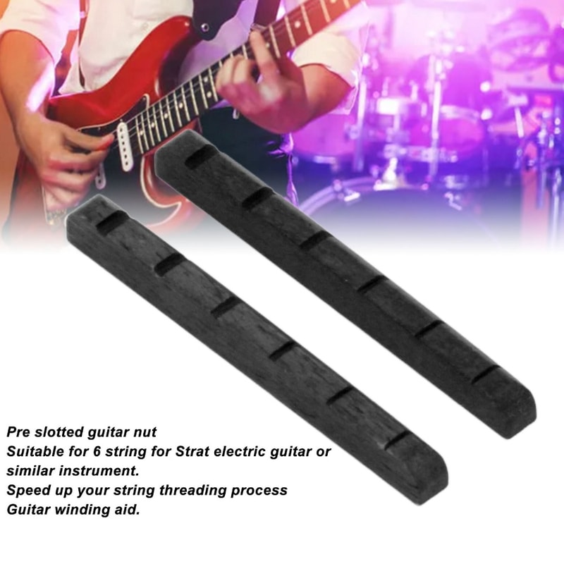Pre-Slotted Bone Electric Guitar Nut, Black/White, Slotted Guitar Nut, Flat Bottom, Guitar Repair Tool