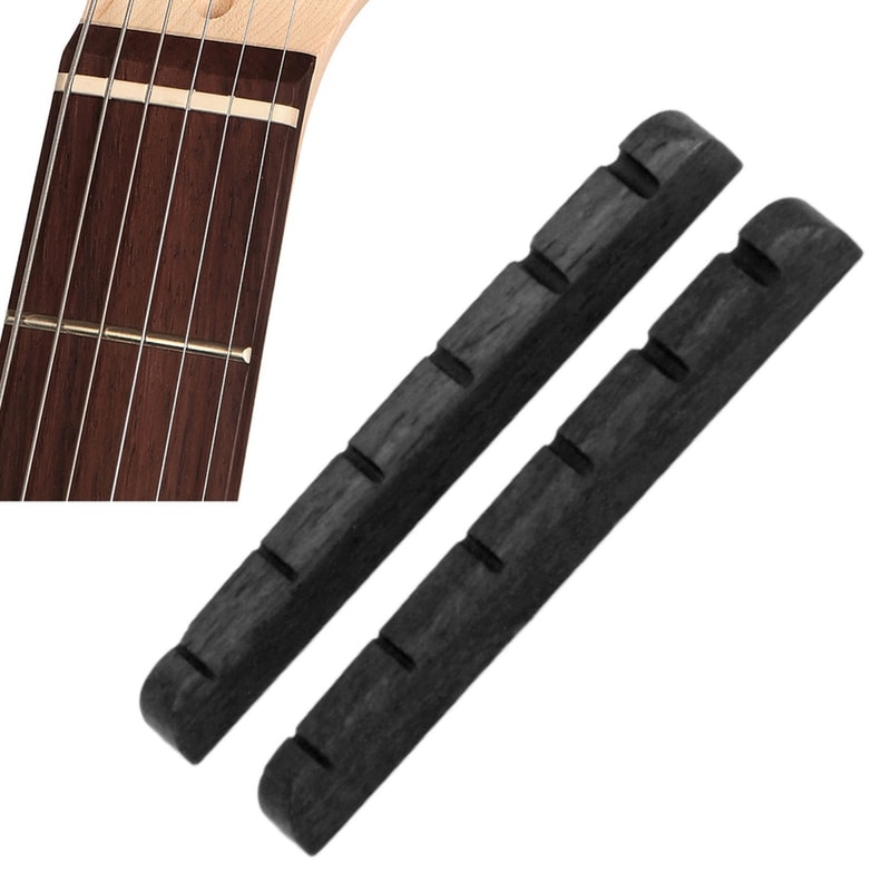 Pre-Slotted Bone Electric Guitar Nut, Black/White, Slotted Guitar Nut, Flat Bottom, Guitar Repair Tool