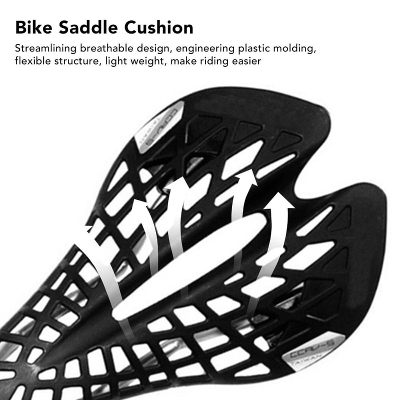 Ultralight Ergonomic Bike Saddle, Shock Absorption Cushion, Hollow Out Design, Steel and Plastic Construction