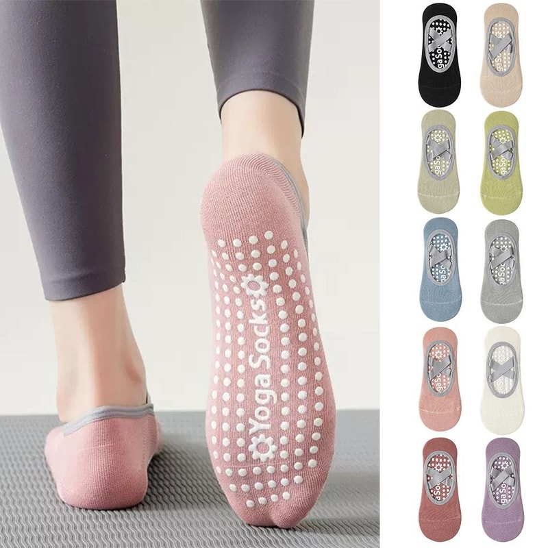 Cotton Solid Color Sports Socks, Professional Anti-Slip Pilates Socks, Breathable Backless Bandage Yoga Dance