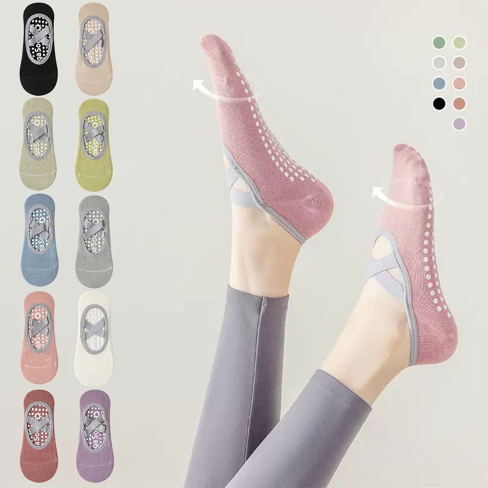 Cotton Solid Color Sports Socks, Professional Anti-Slip Pilates Socks, Breathable Backless Bandage Yoga Dance