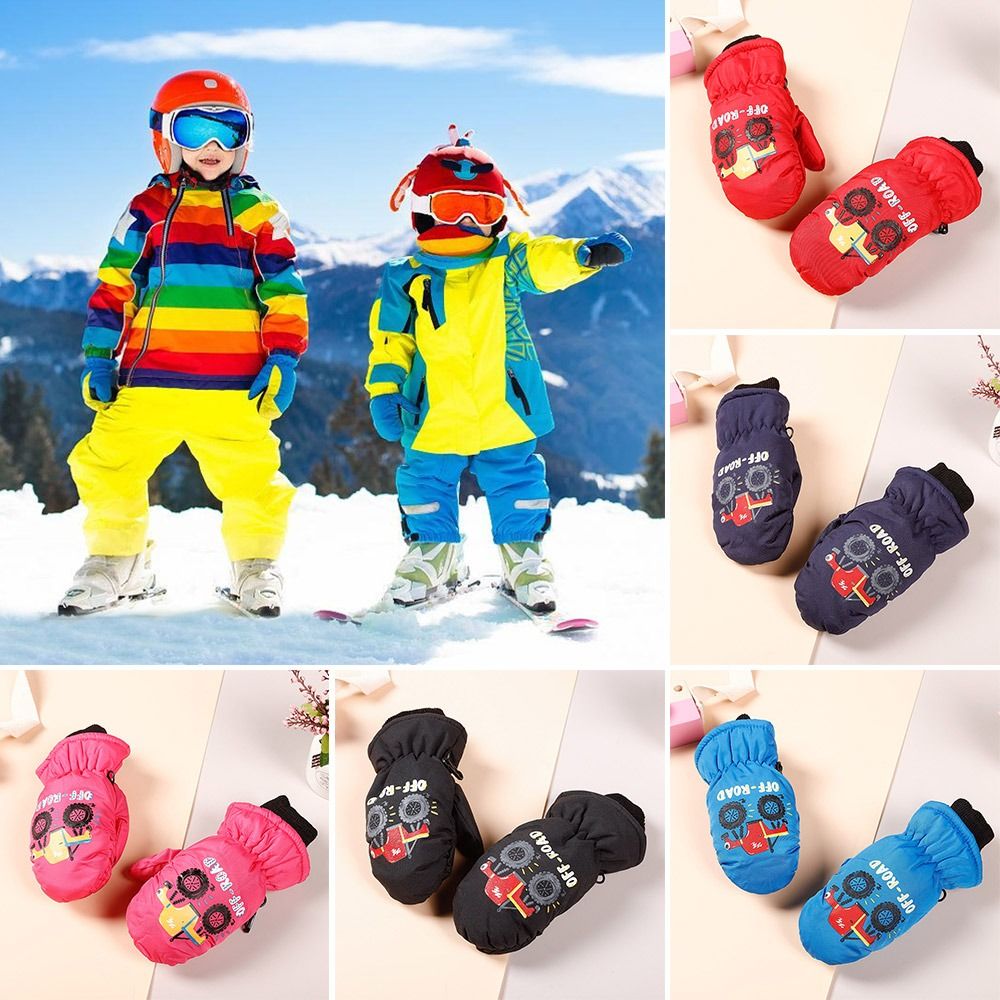 Non-slip Waterproof Ski Gloves, Thick Warm Winter Mittens for Children, Cartoon Sports Gloves for Boys and Girls