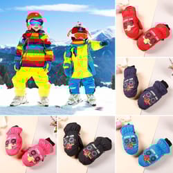 non-slip waterproof ski gloves, thick warm winter mittens for children, cartoon sports gloves for boys and girls