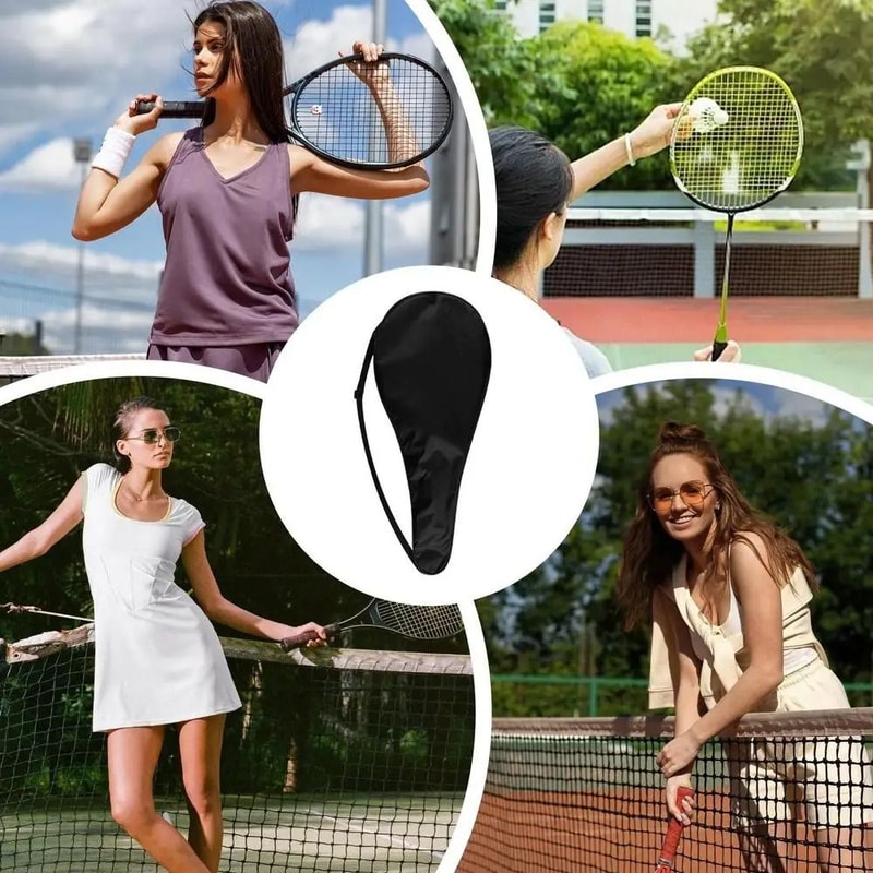 Black Court Racket Bag, Portable Waterproof Lightweight Tennis Racket Protective Cover