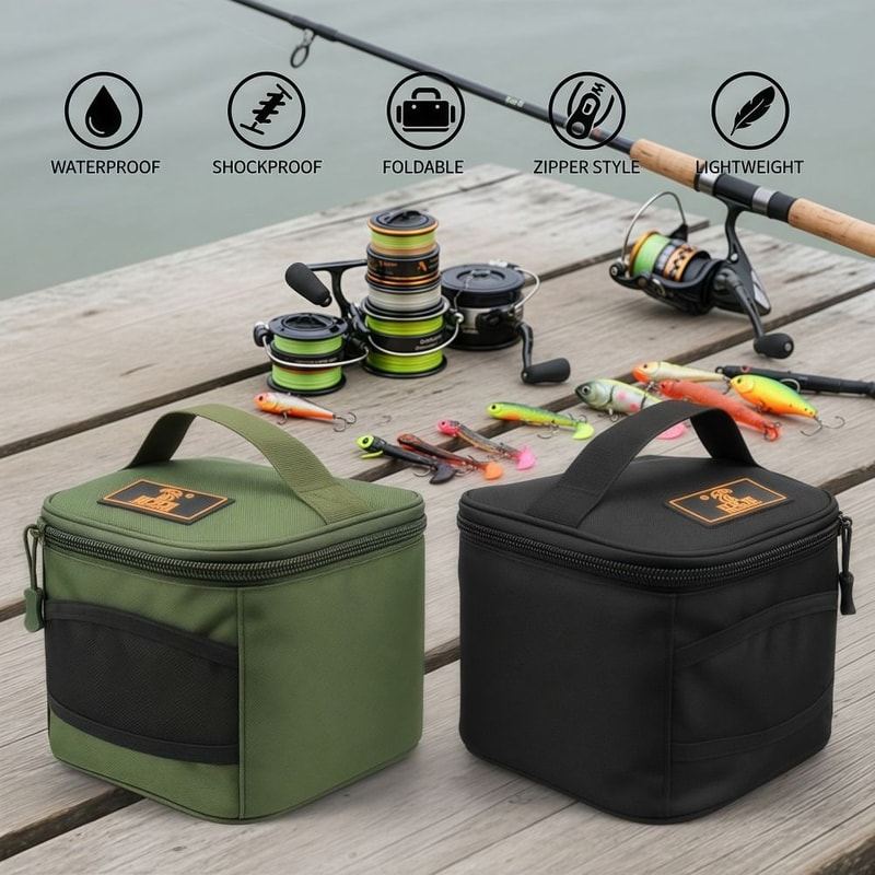 Lightweight Oxford Cloth Fishing Reel Bag, Waterproof Organizer, Shockproof Tackle Storage Case