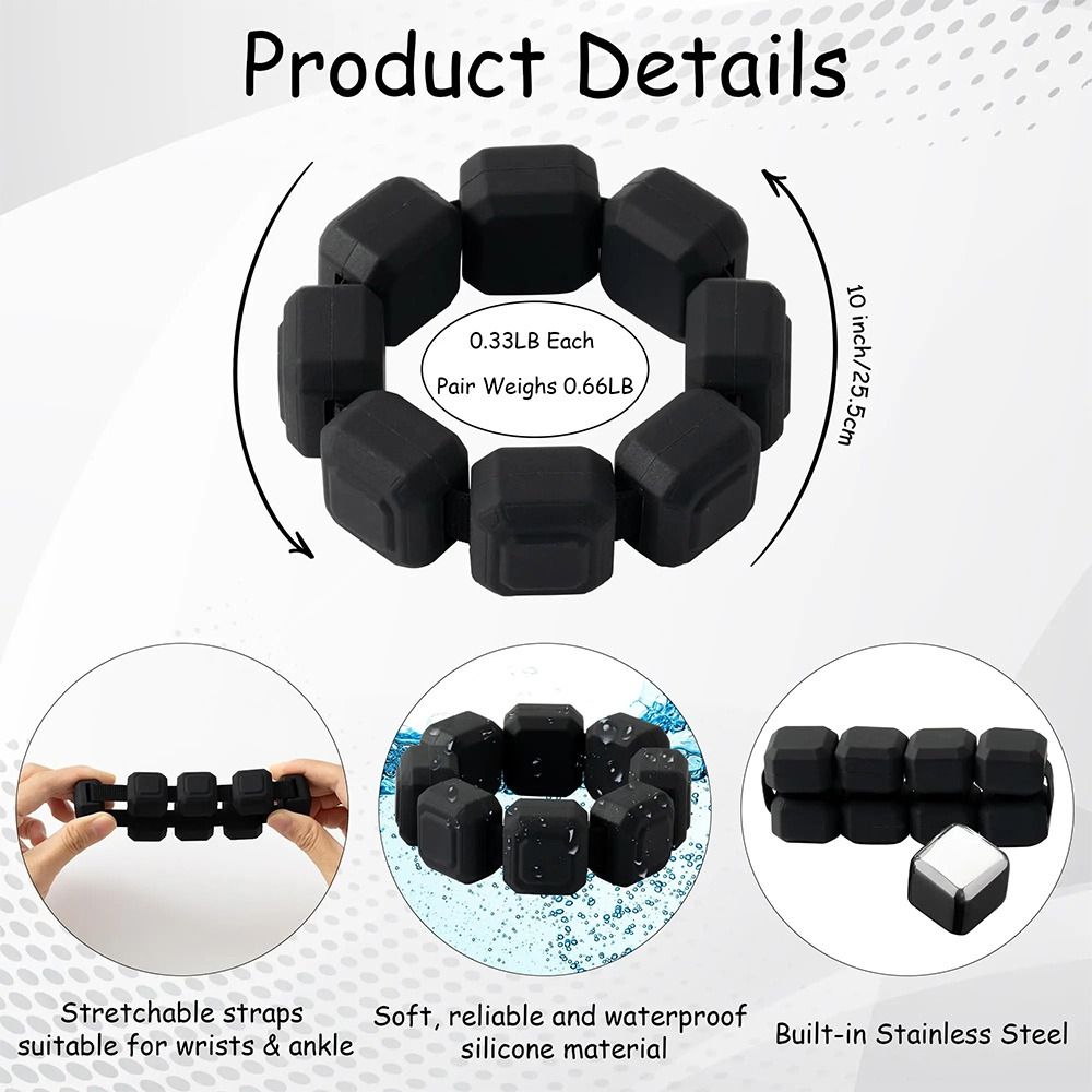 Wearable Wrist and Ankle Weights Adjustable Space Saving Silicone Bracelet