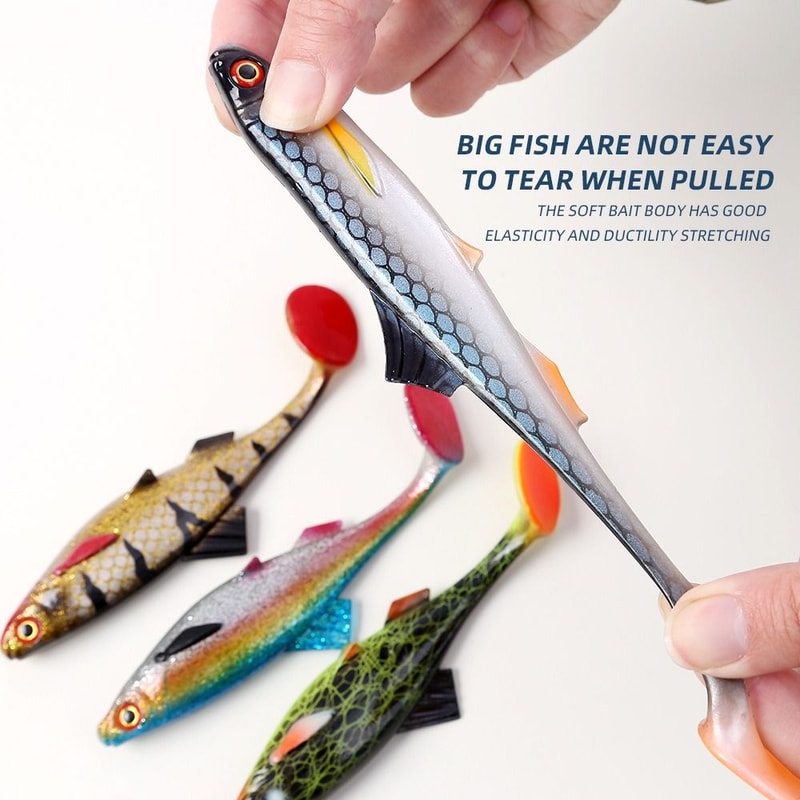 Simulated Fake Bait, Soft Fishing Lures with Silicone Eyes, T Tail Artificial Fish Bait