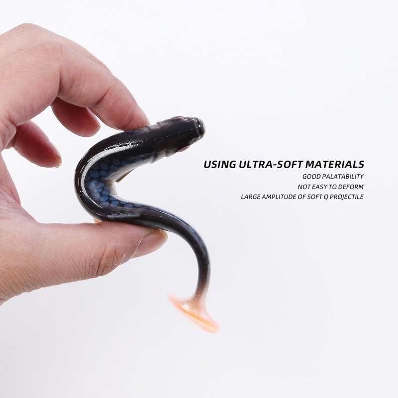 Simulated Fake Bait, Soft Fishing Lures with Silicone Eyes, T Tail Artificial Fish Bait