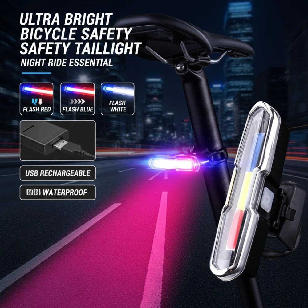 LED Taillight With Waterproof Cycling Safety Super Bright Strobe Light USB Rechargeable RedBlueWhit 1